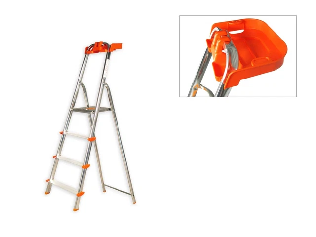 Colombo Scala Alluminio Attica 4 Gradini Con Portaoggetti Fa