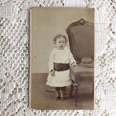 Antique CDV Photo Tiny Little Girl Victorian Child Dress Hat Grace Edgar 1870s