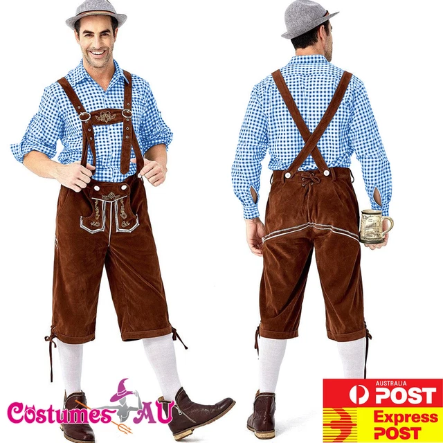 Costume Oktoberfest Homme – Lederhosen Cuir, Chemise à Carreaux Et Chapeau Tyrolien