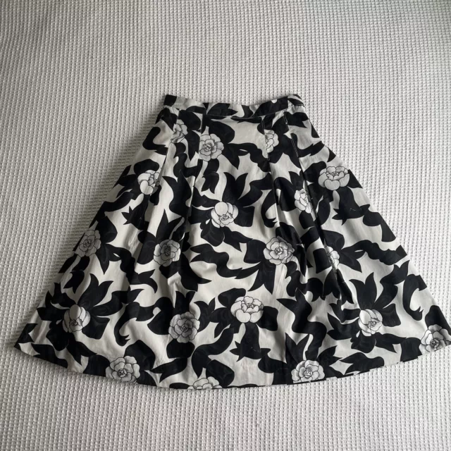 Vintage 80s 90s Women’s Connections Skirt Size 10 Rose Black White Cotton