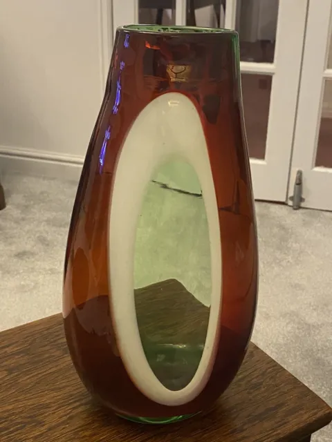 Tall Red Green White Glass Modern Vase