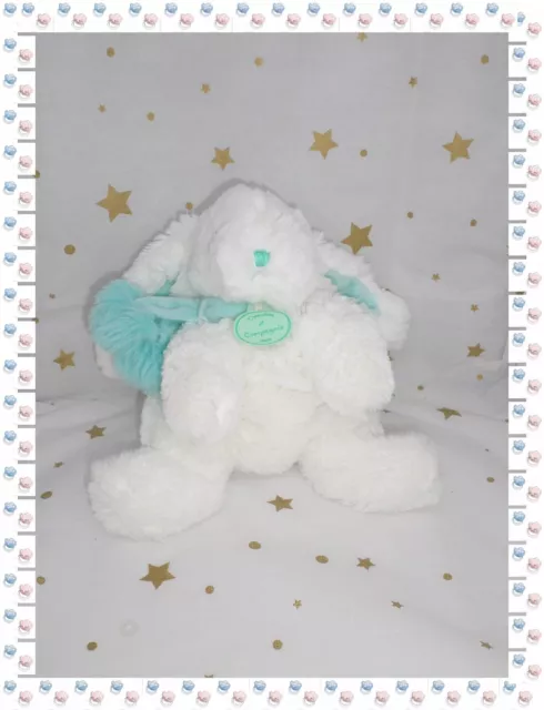 Doudou Peluche Lapin Blanc Vert Amande Collection Pompon Doudou et Compagnie