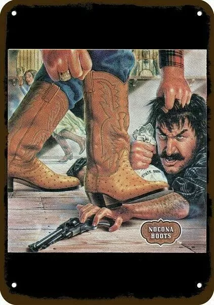 1980 NOCONA BOOTS Cowboy & Bandit Gun Vintage Look DECORATIVE REPLICA METAL SIGN