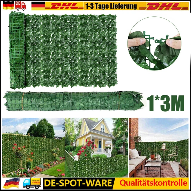 Künstliche Efeu Blatt Garten Sichtschutz Balkon Hecken Zaun Sichtschutz 1*3/0.5m