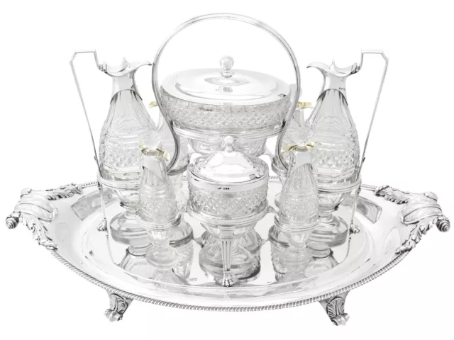 Antique Georgian Sterling Silver and Cut Glass Cruet Service by Paul Storr