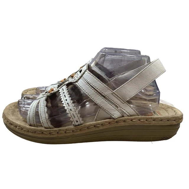 Earth Spirit Andi Sandal Womens 9.5 White Leather Beaded Open Toe Slingback Shoe
