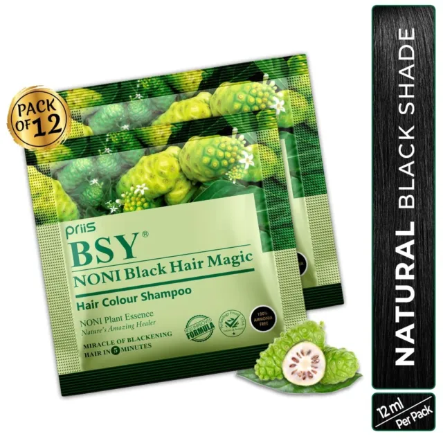 BSY Noni Negro Magic Hair Color Champú (12ml X 12 Bolsitas) sin Amoníaco