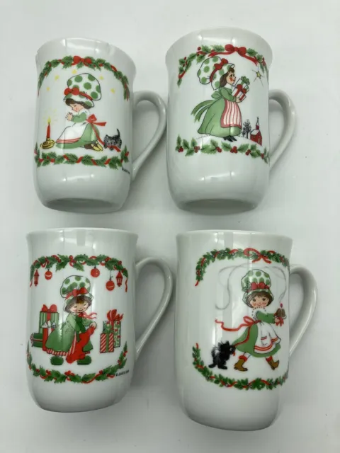 Set of (4) Vtg 1980 Porcelain Christmas Mugs Cups "Little Miss Sugar Plum" Jasco