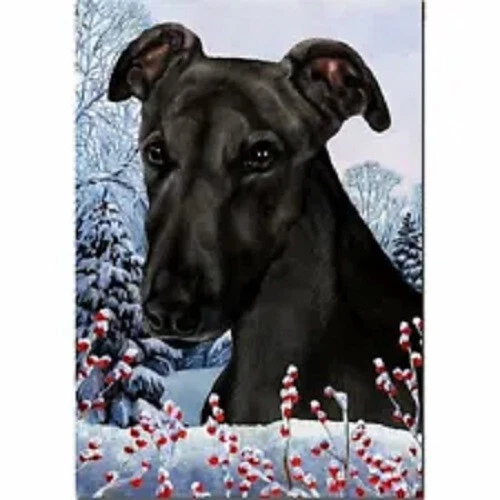 Winter House Flag - Black Greyhound 15312