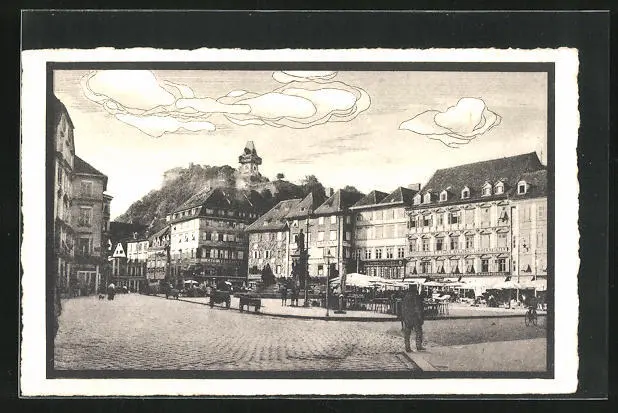 Ansichtskarte Graz, Hauptplatz mit Schloßberg