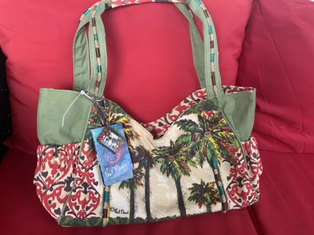 Paul Brent Sun N Sand Palm Tree Coastal Life Multicolor Canvas Beach Bag Tote