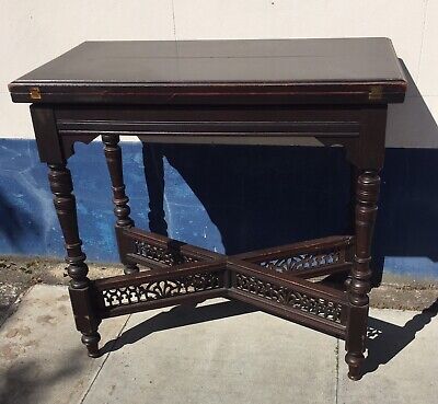 Antique Twist Top Open Card Hall Side Table Fretwork Base Marble Casters 2