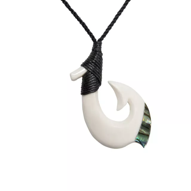 81stgeneration Collier Pendentif Abalone Lisse Maori Os Sculpté à la Main