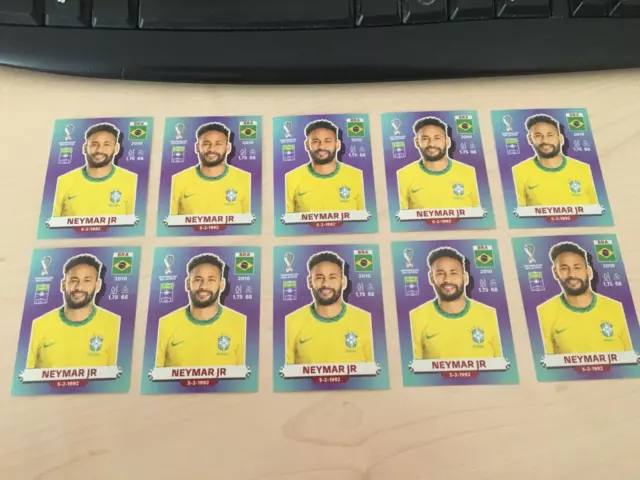 Panini World Cup 2022 - 10 x Neymar Jr stickers in Mint condition