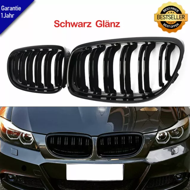 Sport Kühlergrill Nieren Doppelsteg Schwarz Glanz für BMW 3er E90 E91 08-12 LCI