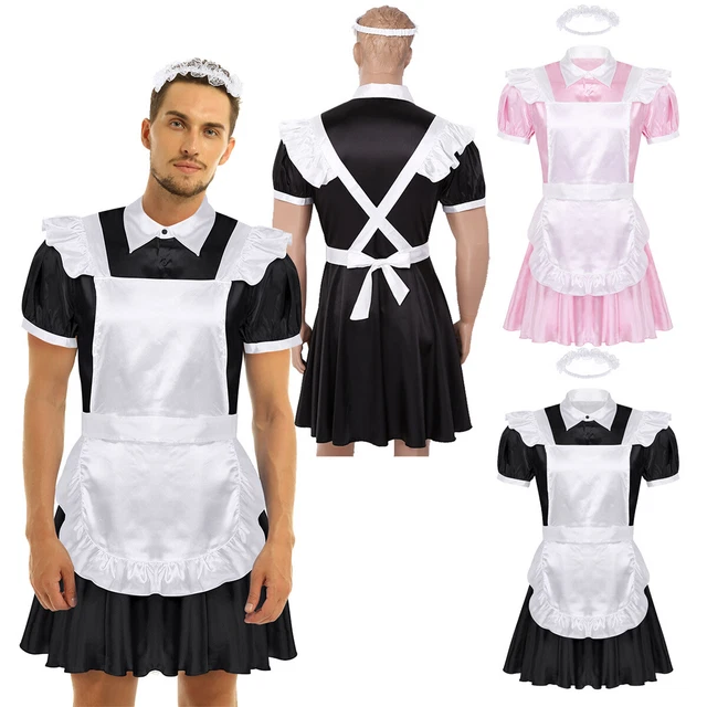 Herren Sissy Kleid Aus Satin & Spitze - Crossdresser Dessous, Maid Kostüm In Größen M Bis XXL