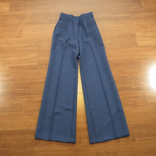 Womens 1970s Wide Leg Polyester Twill Pants Blue Size XS 26 Waist