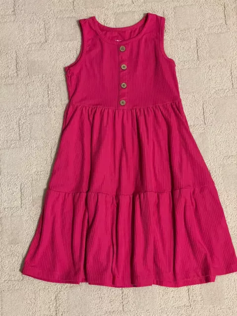 Big Girls Size S (7) EPIC THREADS Solid Tier Sleeveless Ribbed Dress Fiery Pink