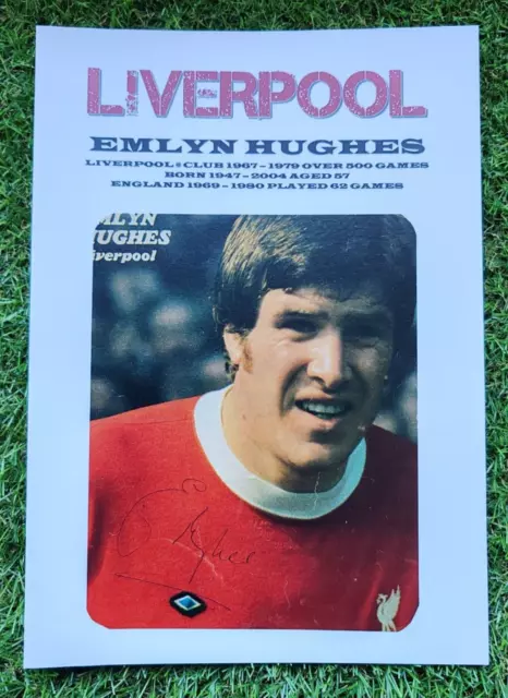 Emlyn Hughes Liverpool 1970'S Signed Picture A4 Page Anfield England Legend **