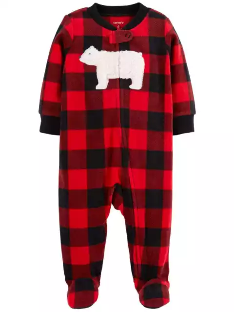 Carters Infant Boys Plush Red Buffalo Plaid Polar Bear Sleeper Footie Pajama