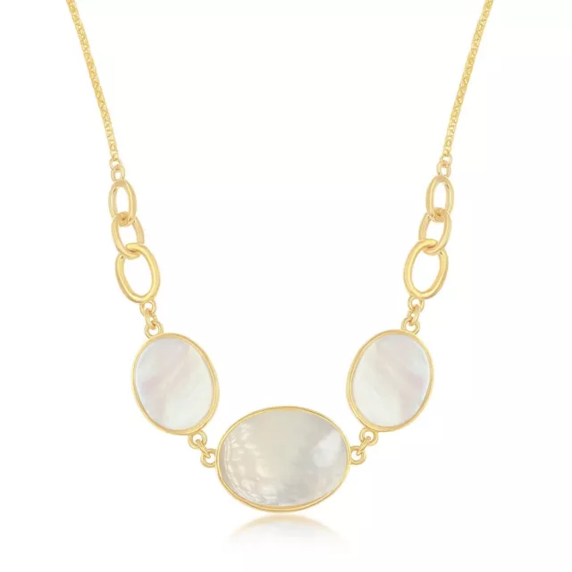 Sterling Silver Mother of Pearl Triple Oval Linked Necklace - Gold Plated