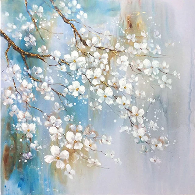 Hágalo usted mismo pintura al óleo colorida pintura de lona hágalo usted mismo para decoración de pared del hogar (flor blanca)