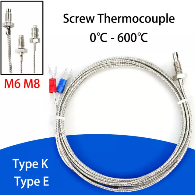 M6 M8 K/E Type Temperature Sensor Screw Probe Thermocouple 0.2-5 Meters Cable