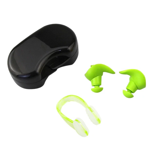 Juego de tapones para los oídos de silicona suave con clip para nariz tapones para los oídos insonorizados (verde)
