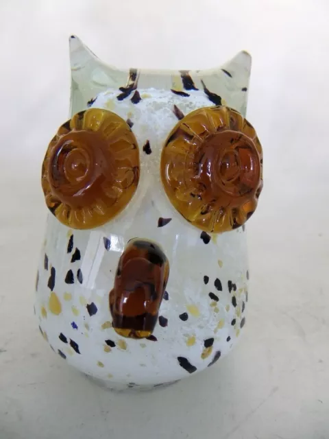 Art Glass Owl Figurine Paperweight Murano Style Amber Eyes Nose Made In Italy
