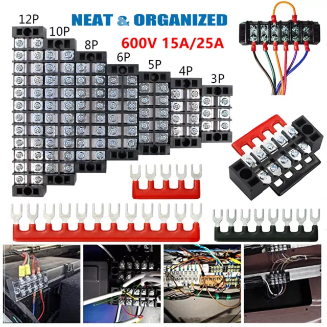 Dual Row 3-12 Positions 600V 15A/25A Screw Terminal Block Terminal Barrier Strip