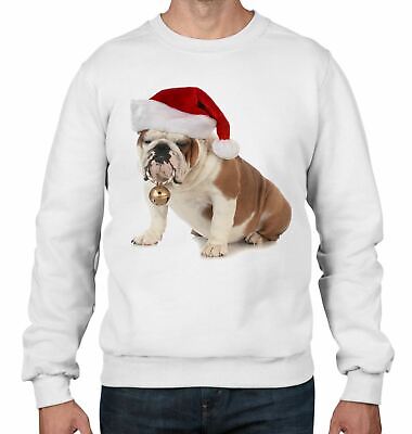 Bulldog With Santa Claus Hat Christmas Men's Sweatshirt - Father Present Jumper