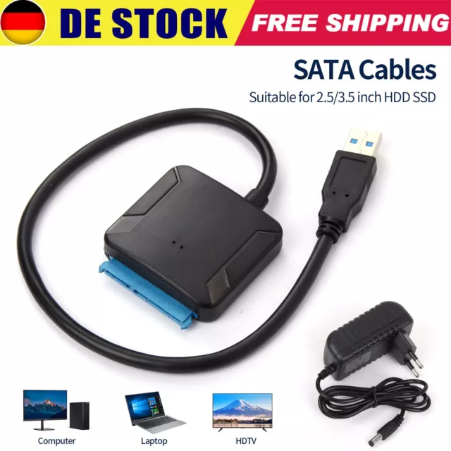 USB 3.0 zu SATA Adapter für 2.5" 3.5" Festplatte Kabel SDD HDD Konverter Schwarz