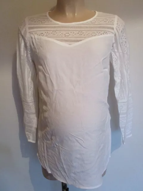 H&M Mama Maternity Ivory Lace Trim Blouse Tunic Top Size S 8-10