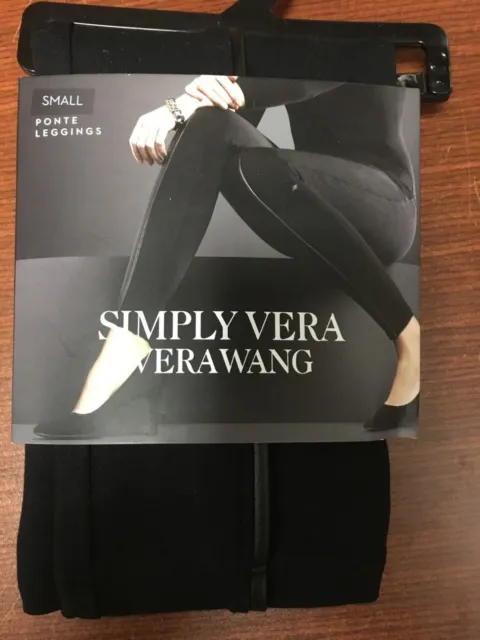 NEW Simply Vera Wang Women Piped Faux Leather Ponte Skinny Leggings Black S M