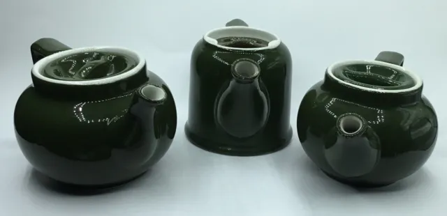 Vintage Hall China Green Coffee Individual Lidded Boston Teapot Set Of 3