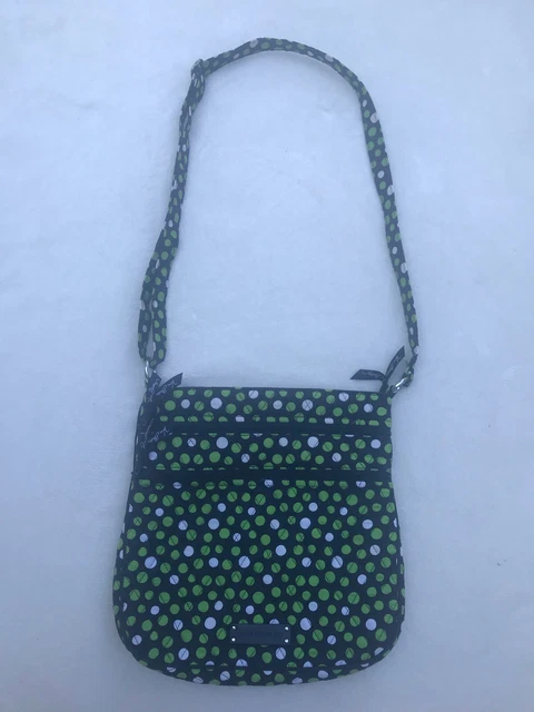 Vera Bradley Hipster Lucky Dots Crossbody Shoulder Bag Green White EUC Zip