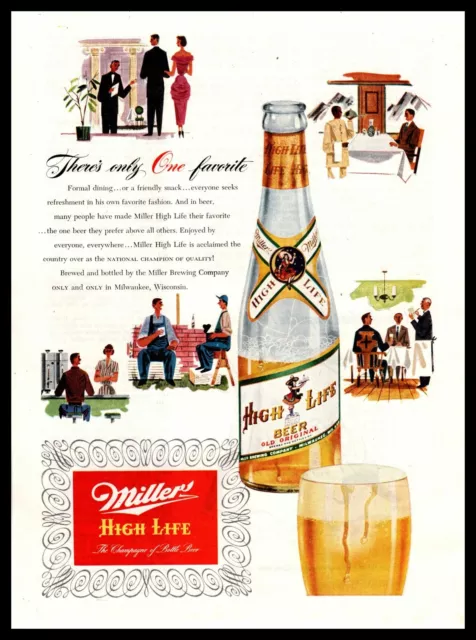 1950 Miller High Life Beer Old Original Bottle "Only One Favorite" Print Ad