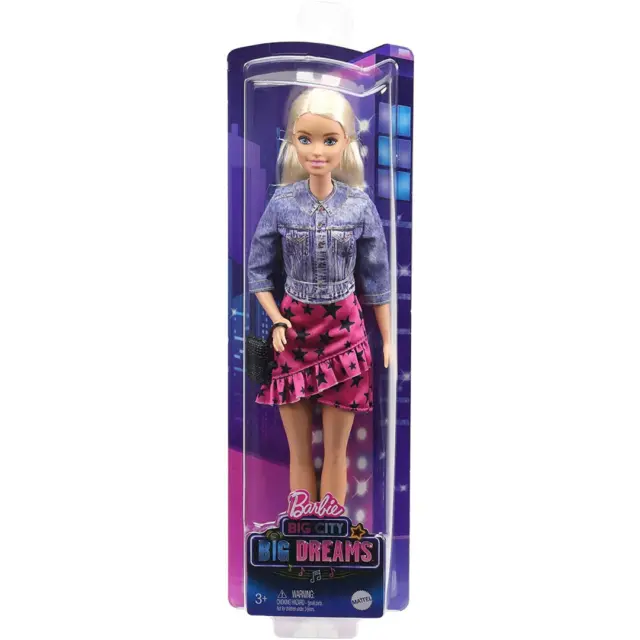 Barbie Big City Big Dreams Malibu Roberts Doll Blonde 11.5in Denim Jacket Skirt