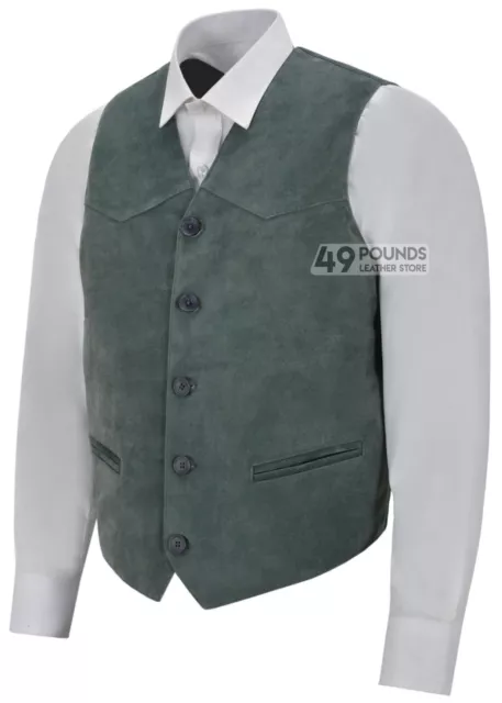 Men’s Grey Suede Real Leather Waistcoat Western Cowboy Festival Party Vest ZARA 2