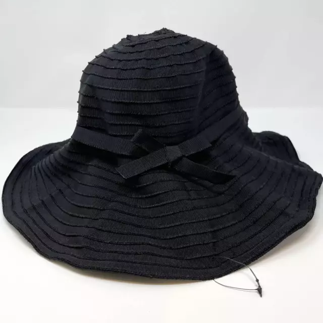 Revolve Hat Attack Black Frayed Ribbon Packable Sun Hat NWT