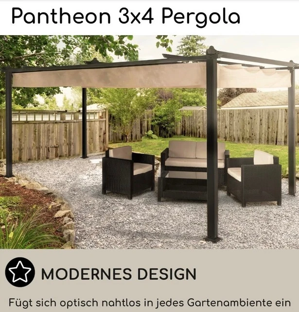 Pavillon Pergola Terrasse Garten Vordach 3x4m Aluminium Sonnendach Schutz Beige