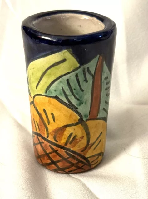 Vintage Talavera Mexican Folk Art Pottery Tequilla Shot Glass 3" tall