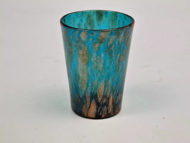 Small Murano Venetian teal blue glass beaker/shot glass with copper aventurine