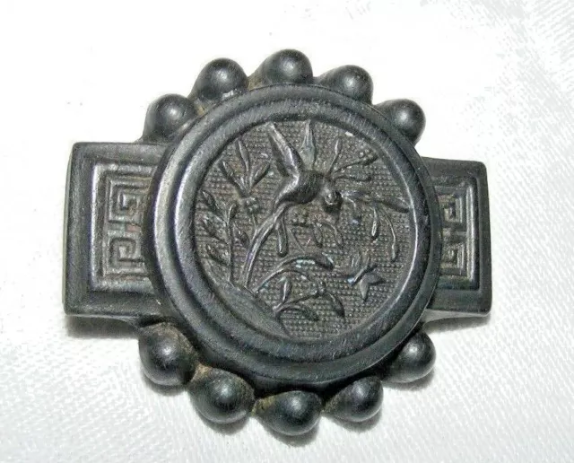 Antique Victorien Whitby Jet Deuil Broche Secessionist Décoration Oiseau