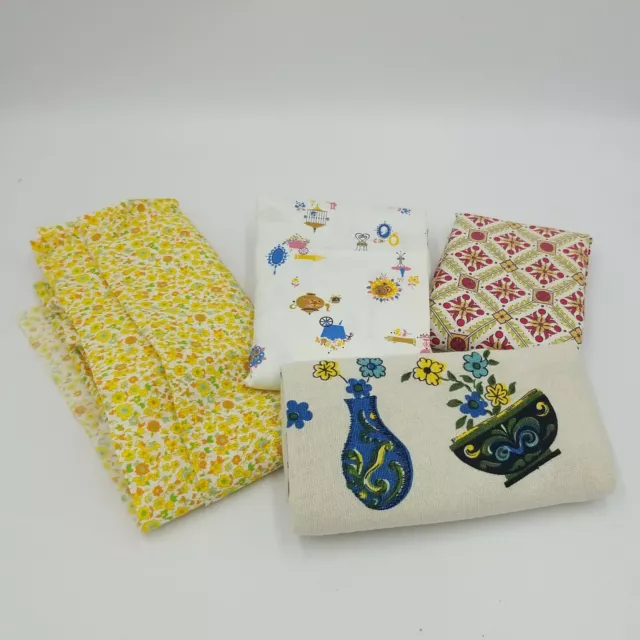 Lot of Vintage Fabric Remnants Floral, Art Deco, & Victorian Looking