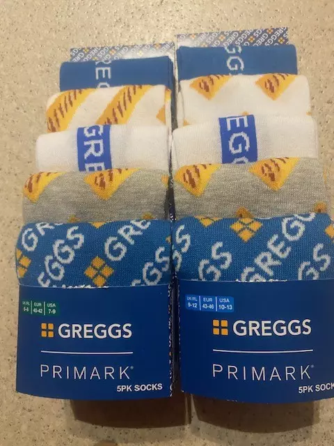 Greggs X Primark Adult Socks Pack of 5 pairs CHOOSE YOUR SIZE either 6-8 or 9-12