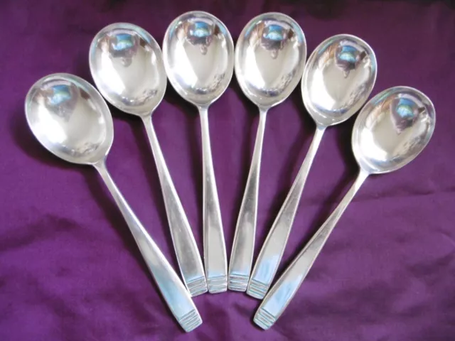 Antique Set Of 6 Art Deco Elkington Rochester  Silver Plated Epns Soup Spoons