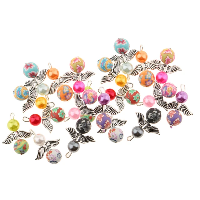 20pcs Engel Charms Anhänger Perle Polymer Clay Perlen Silber   DIY