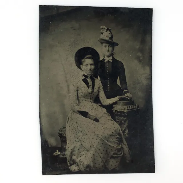 Young Women Holding Hands Tintype c1870 Antique 1/6 Plate Victorian Photo D939