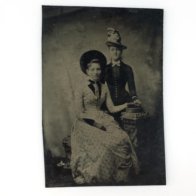 Young Women Holding Hands Tintype c1870 Antique 1/6 Plate Victorian Photo D939